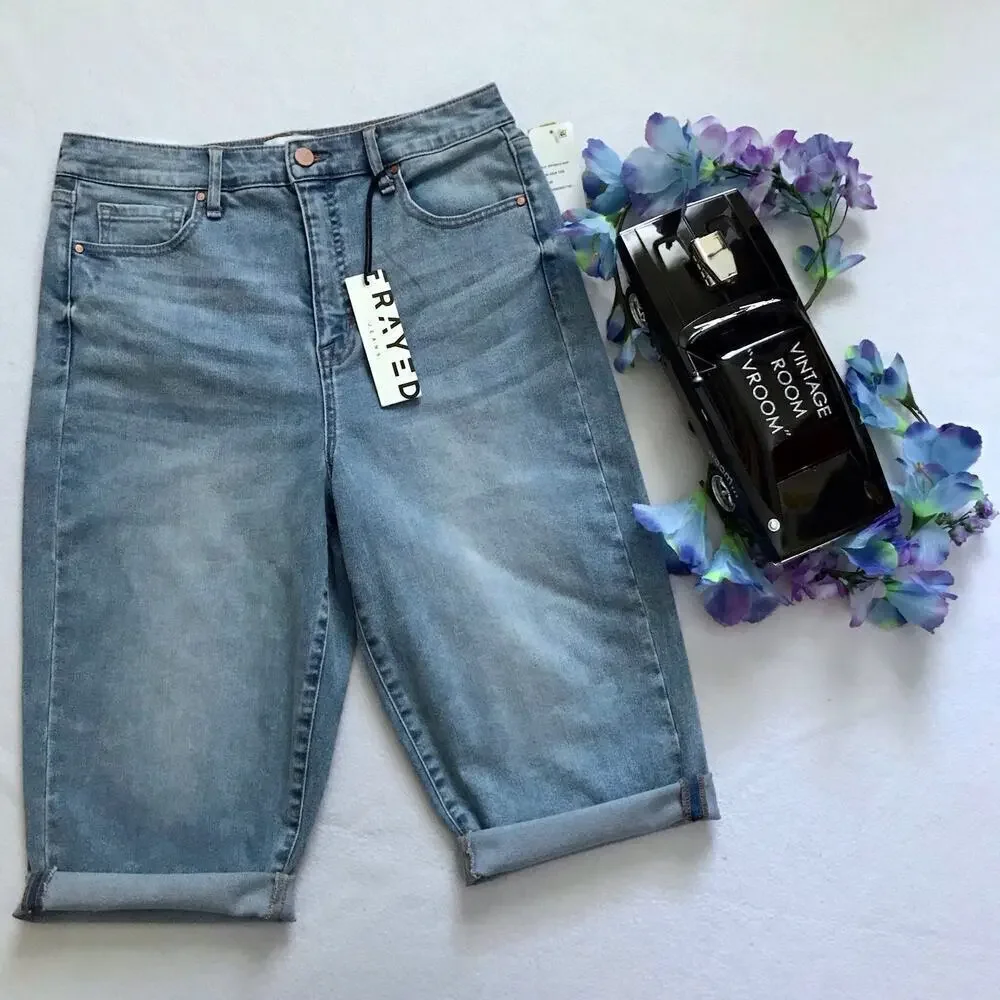 Frayed Jeans NWT High Rise Baggy Shorts Women 28